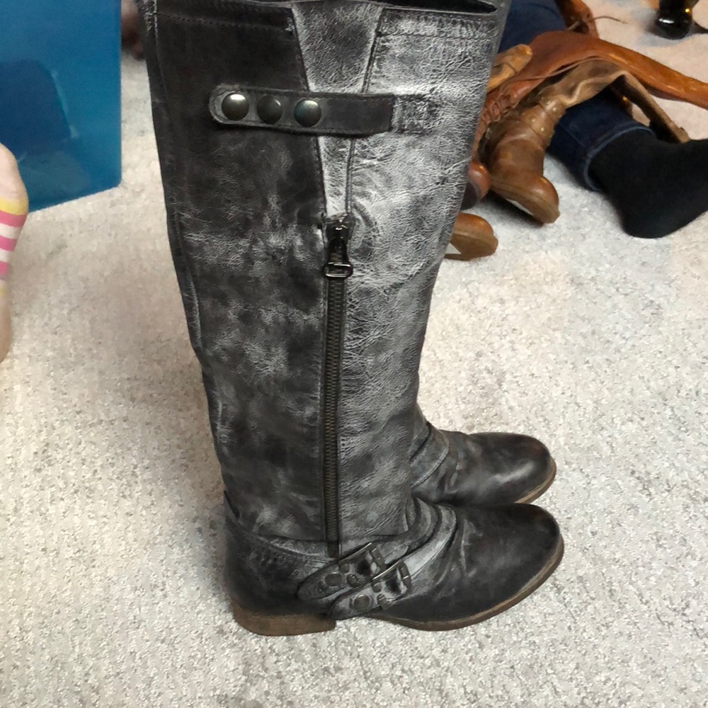 Tall distressed charcoal boot